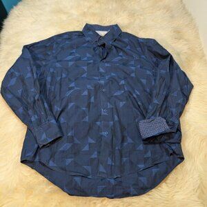 Robert Graham Blue Geometric Pattern Roll Cuff Dress Shirt Men Size 2XL